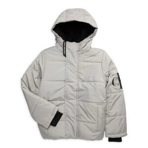 NWT Calvin Klein Jean Gray Puffer Zip Hoodie fleece lined Jacket large L-14/16